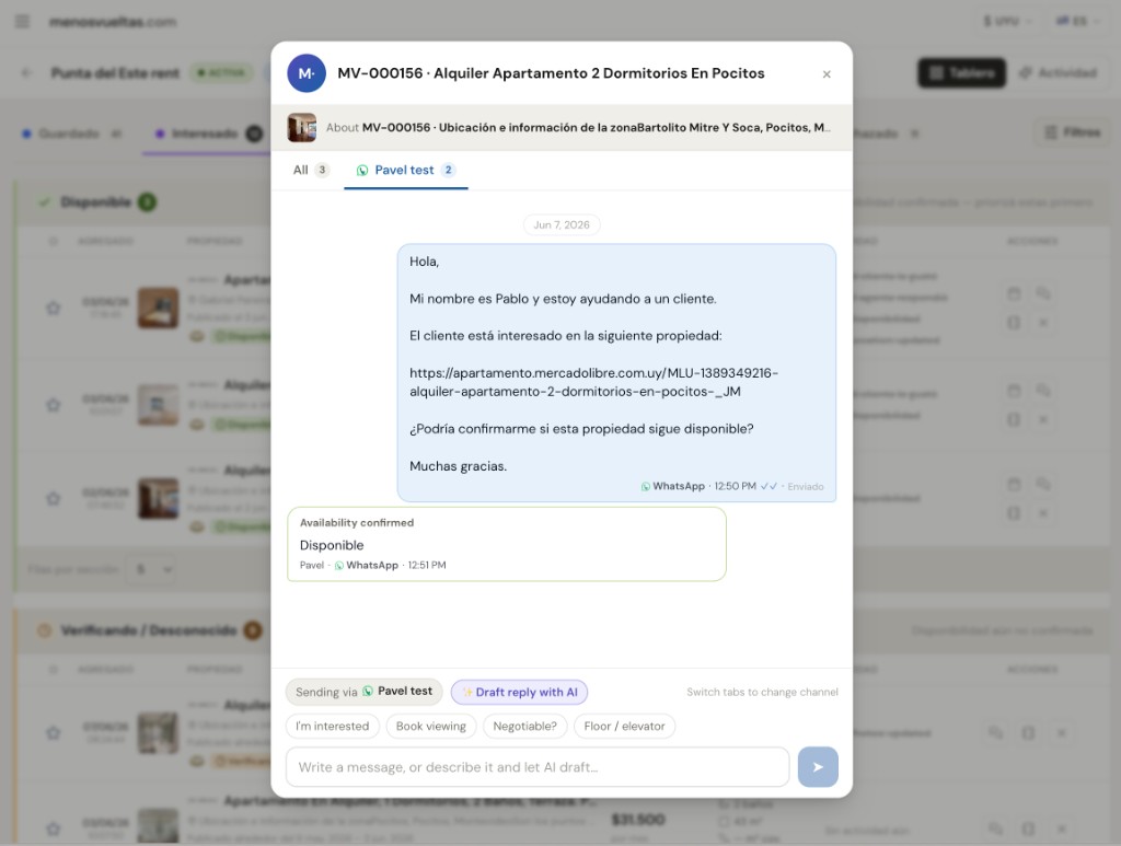 Solicitud de disponibilidad en 2 clics